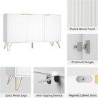 Fluted TV Stand for 80 Inch TV, Modern TV Stand Console, White Entertainment Center with Storage Cabinets, Adjustable Shelves & Gold Handles, Wood Media Cabinet for Living Room
