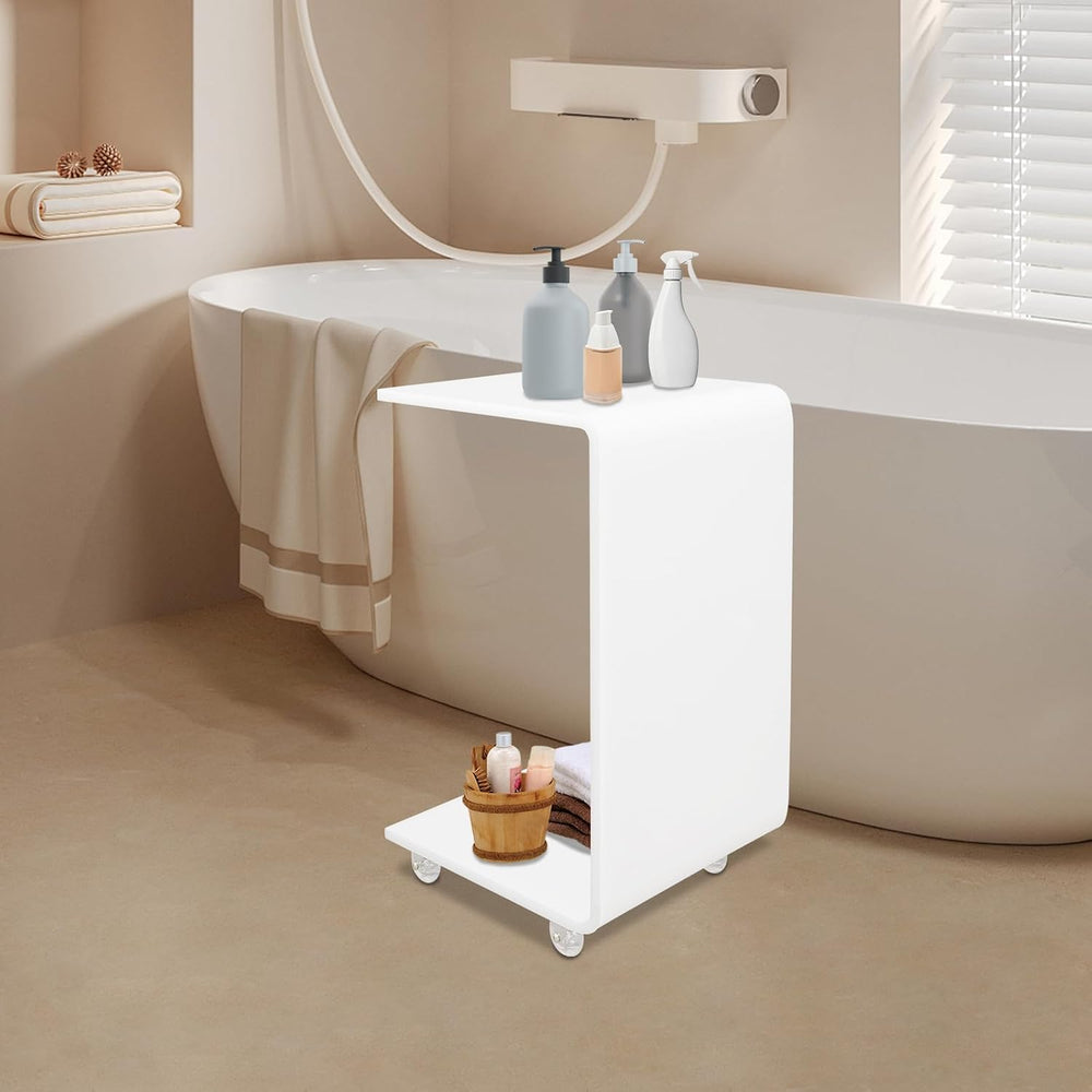 Modern Acrylic Side Table with Wheels, 14.1x13.4x21.6in Movable C-Shaped End ...