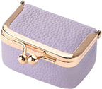 Genuine Leather Mini Jewelry Box for Women, Square Coin Purse with Kiss Lock, Jewelry Organizer Travel Case (Small, Lavender)