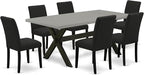 East West Furniture X697AB624-7 7 Piece Modern Dining Table Set Consist of a Rectangle Wooden Table with X-Legs and 6 Black Color Linen Fabric Upholstered Chairs, 40x72 Inch, Multi-Color