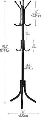 Mind Reader Freestanding Coat Rack, Multi-Tier Organizer for Office and Entryway, Metal, Black