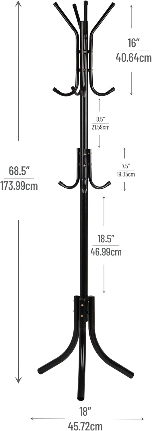 Mind Reader Freestanding Coat Rack, Multi-Tier Organizer for Office and Entryway, Metal, Black