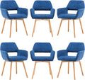 Mid Century Modern Dining Chairs Set of 6 & 4 & 2 Comfy Accent Chair Upholstered Kitchen Dining Living Room Chairs for Bedrooms Waiting Room Home Arm Desk Chair No Wheels (Blue, 6)