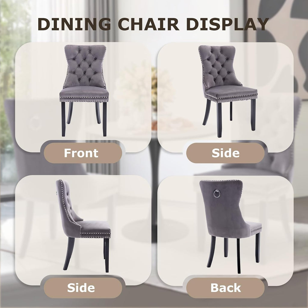 3-Pieces Dining Sets, 31.5" Round Dining Table Set with 2 Velvet Upholstered Dining Chairs,Wooden Legs Design for Kitchen Dining Room Apartment Small Space(1 Black Table with 2 Grey Chairs)