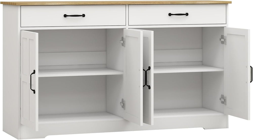 Large Farmhouse Buffet Cabinet Storage Sideboard, with 2 Drawers and 4 Doors,...