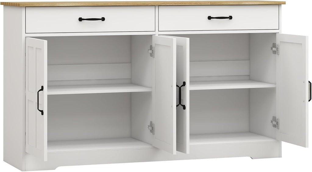 Large Farmhouse Buffet Cabinet Storage Sideboard, with 2 Drawers and 4 Doors, for Dining Living Room Kitchen,for Kitchen Home