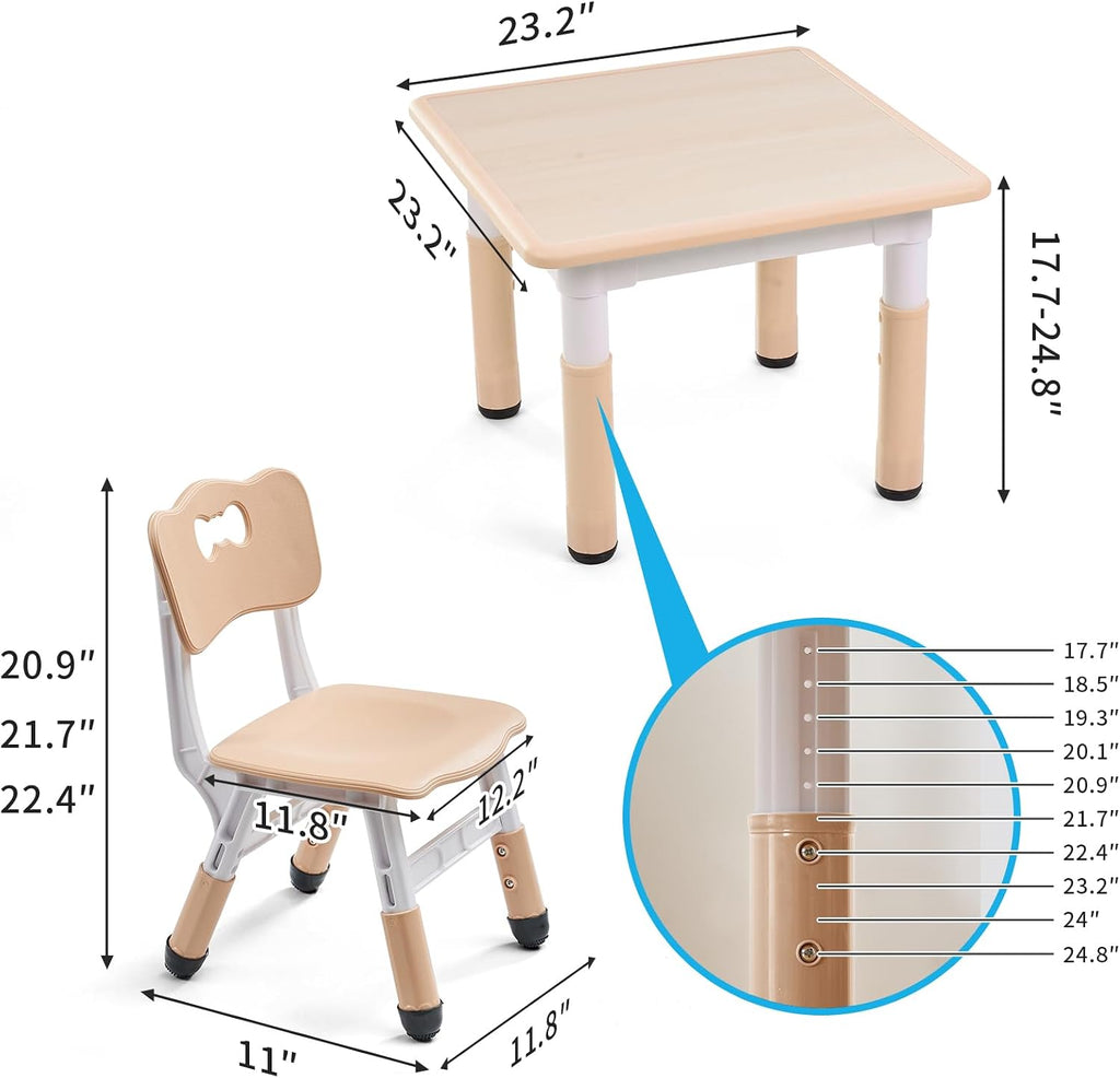 UNICOO Kids Table and Chair Set, Height Adjustable Toddler Table and Chair Set, Graffiti Desktop Multi-Activity Desk, Ideal for Kids 2-8, Classrooms/Daycares/Homes