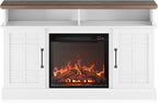 BELLEZE 48" TV Stand with 18" Electric Fireplace Heater, Modern TV Stand for TVs up to 50", Entertainment Media Stand with Open Shelves and Storage Cabinets for Living Room, Bedroom (White)