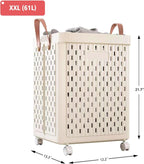 UAK Laundry Basket with Wheels, Collapsible Plastic Laundry Hamper with Handle, Foldable Laundry Basket Organizer for Laundry and Bathroom (Light Yellow, XXL)