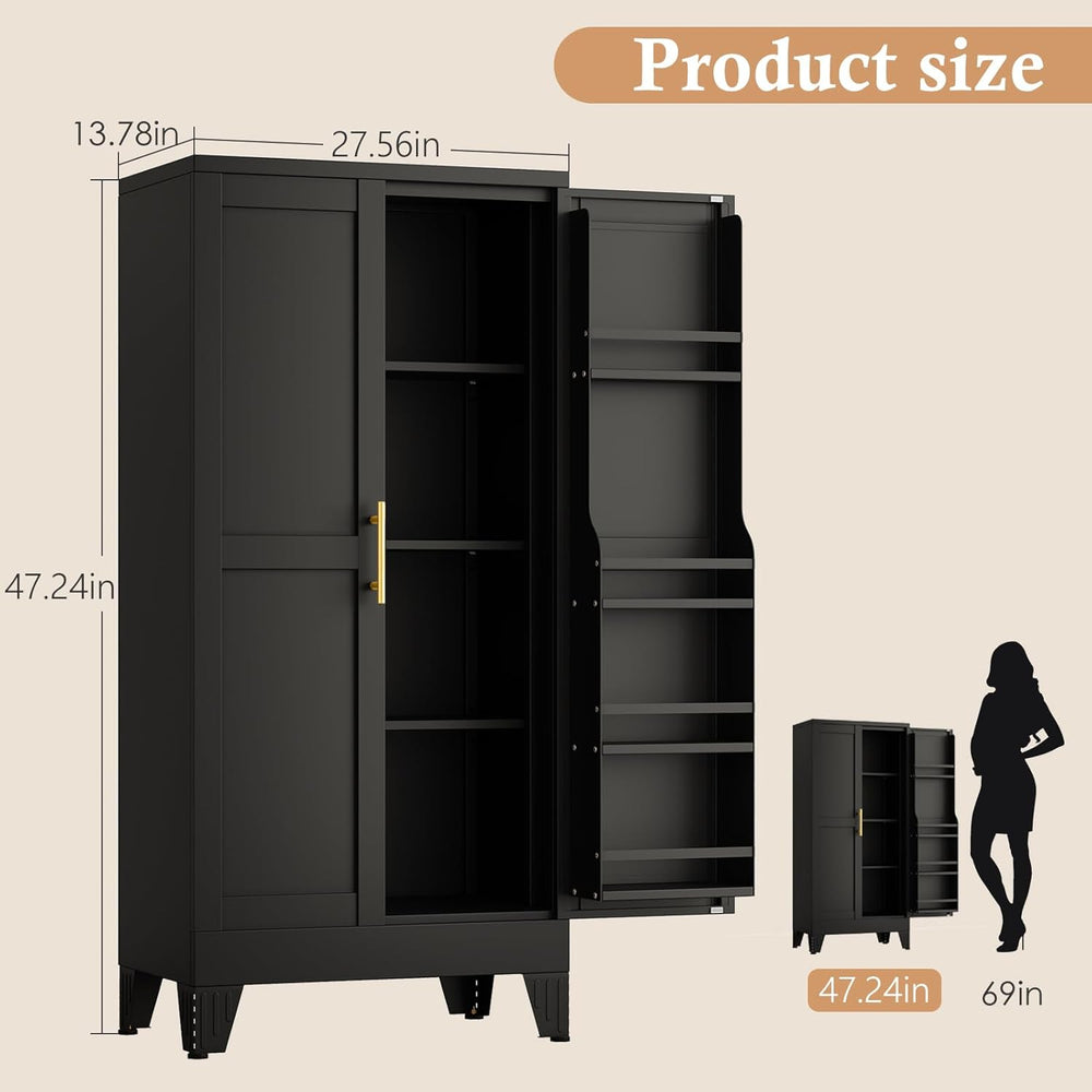 47.2" H Tall Metal Kitchen Pantry Storage Cabinet, Freestanding Storage ...