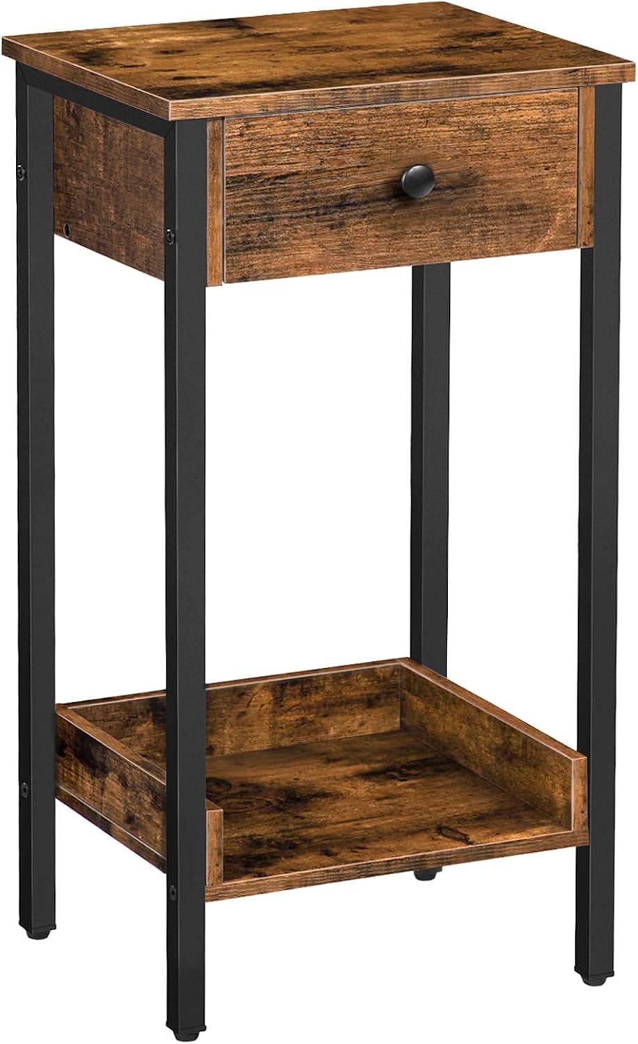HOOBRO Tall End Table, Nightstand, Industrial Side Table with Drawer and Stor...