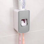 2 Slot Toothbrush Holder and Toothpaste Dispenser Wall Mounted, Automatic Toothpaste Squeezer, 2 in 1 Tooth Brush Toothpaste Organizer for Shower (Grey 2Pack)