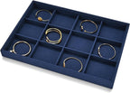 12 Grids Jewelry Tray Bracelet Tray Bangle Tray Microfiber Jewelry Display Tray Stackable Jewelry Trays for Bracelet Bangle Holder Watch Earring Brooches Display Tray (Blue)