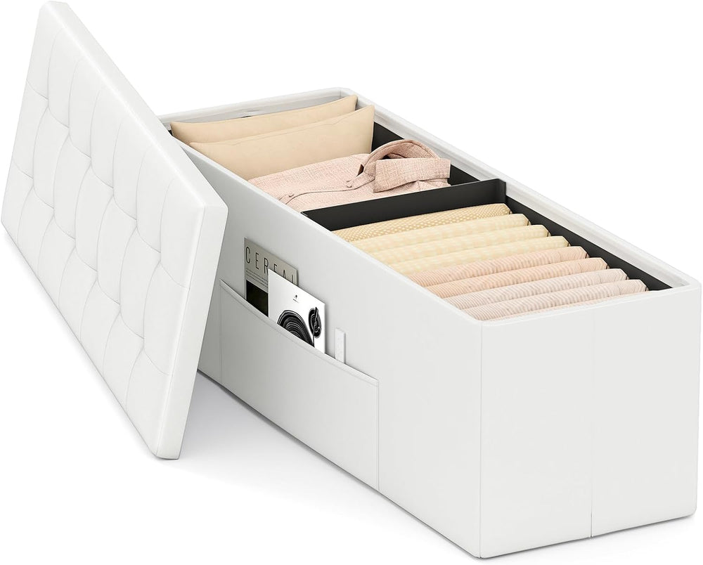 GOFLAME 43 Inches Folding Storage Ottoman Bench, PU Leather End of Bed Bench ...