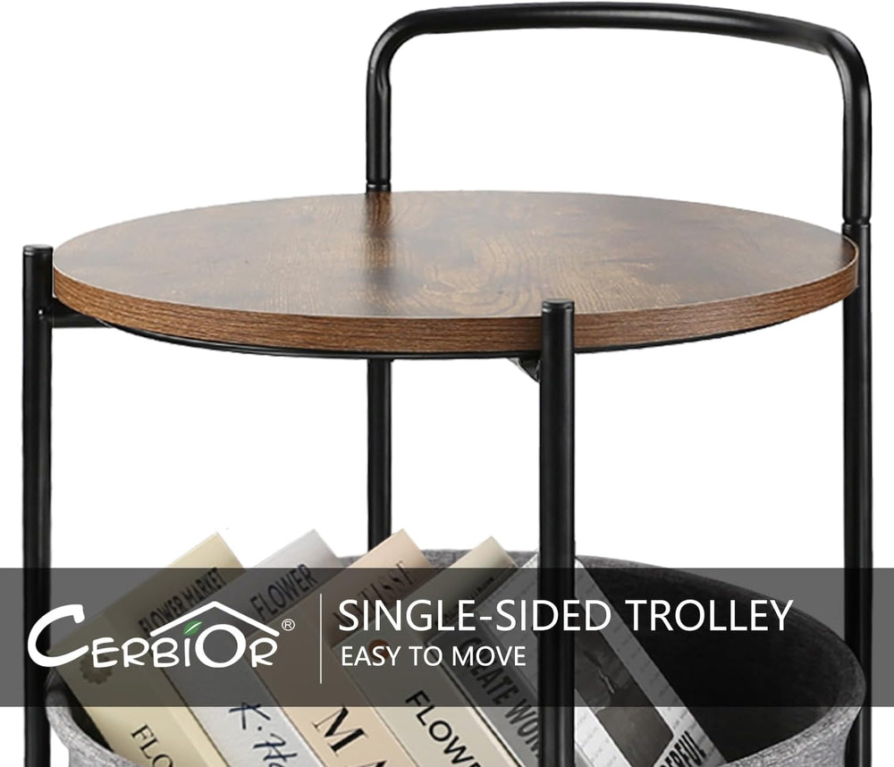 Rolling Round Metal Side Table,2-Tier Storage Side Table with Wheels,End Coff...