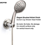 BOPai Suction Cup Shower Head Holder for Handheld Shower – No Drill, for Smooth Surfaces Only, Vertical Mount Only, Brushed Nickel