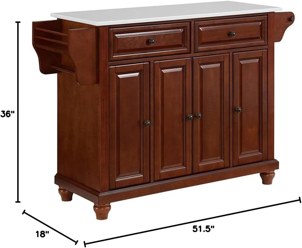 Pemberly Row Modern Wood Granite Top Kitchen Island in Mahogany