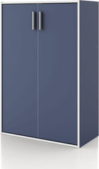 Homes: Inside + Out Apexa 3-Tier Stackable Wood Bookcase with Doors, Cube Storage Organizer Shelves, Small Food Pantry Cabinet, Dorm Teen Room Decor & Bedroom, Home Office, Kitchen, Steel Blue