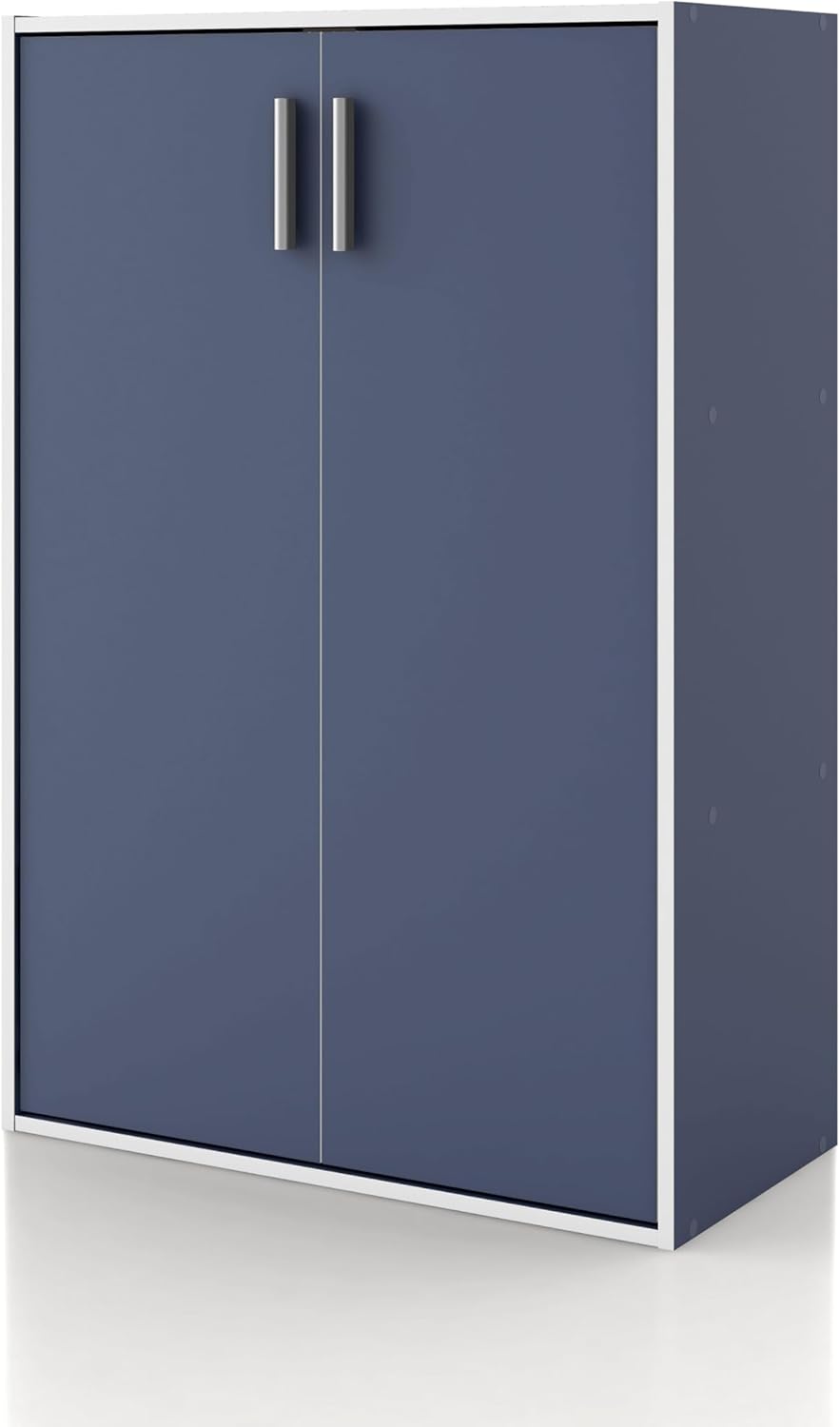 Homes: Inside + Out Apexa 3-Tier Stackable Wood Bookcase with Doors, Cube Storage Organizer Shelves, Small Food Pantry Cabinet, Dorm Teen Room Decor & Bedroom, Home Office, Kitchen, Steel Blue