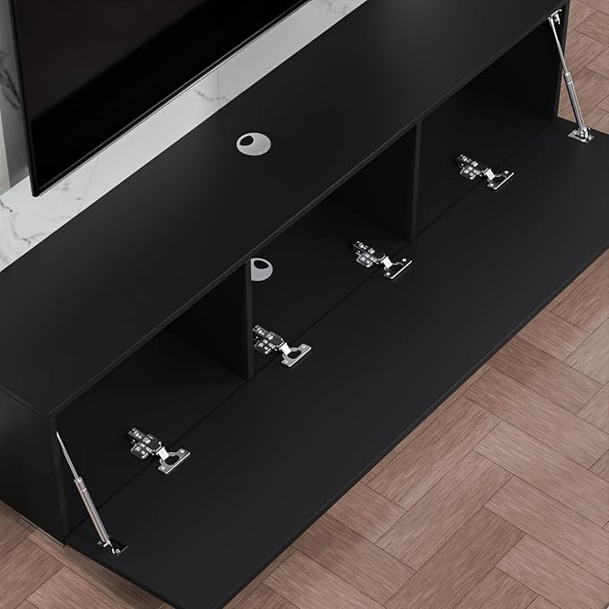 HOMMPA Floating TV Stand with LED Lights for TVs up to 65 Inch, Wall Mounted Entertainment Center with Storage, Modern High Glossy Media Console for Living Room, Bedroom, Black