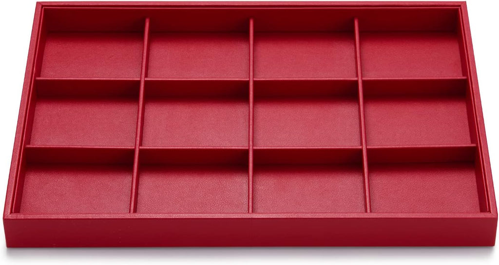 Oirlv Gorgeous Red Leather Jewelry Tray 12 Grid Jewelry Drawer Organizer Bracelet Earrings Watches Storage