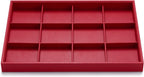 Oirlv Gorgeous Red Leather Jewelry Tray 12 Grid Jewelry Drawer Organizer Bracelet Earrings Watches Storage