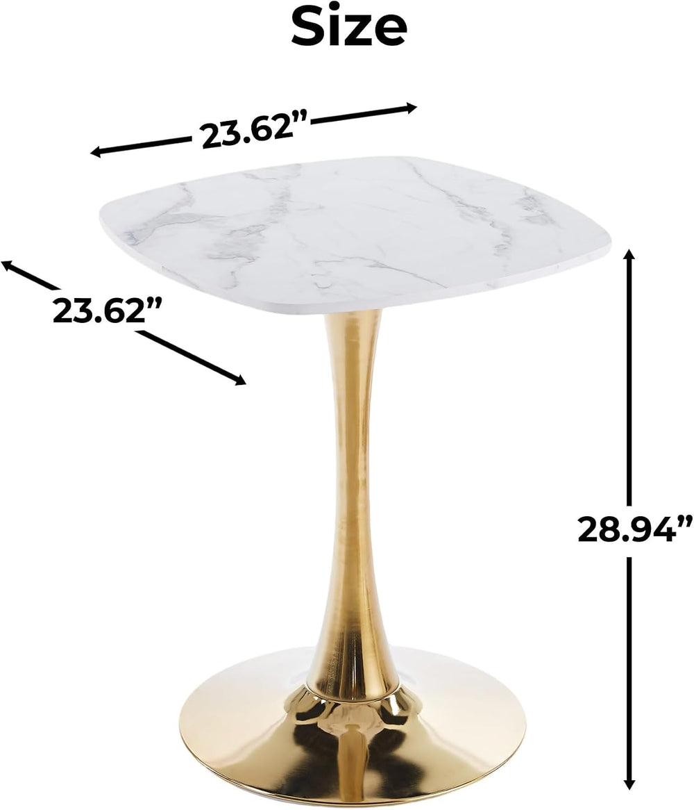 24" White Marble-Look Square Tulip Dining Table for 1-2 (No Chairs) | Go...