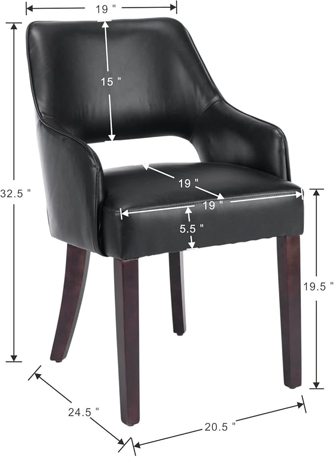 PU Leather Dining Chairs Set of 6 Upholstered Farmhouse Kitchen Chair Side Chairs Wood Accent Chair for Living Room/Dining Room/Bedroom/Restaurant, pgraded Size, Black