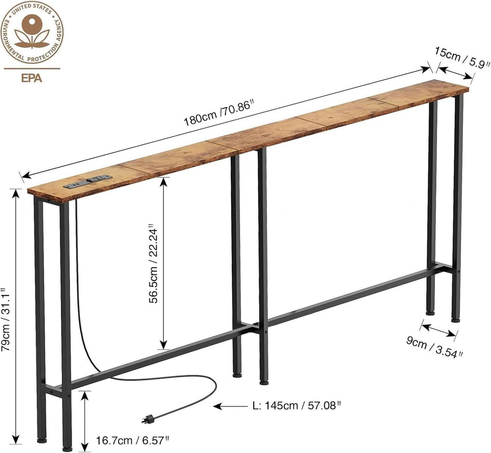 Keelian 70" Narrow Console Sofa Table with Power Outlets & 2 USB Por...