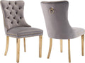 Mid Century Modern Dining Chairs Set of 2, Grey Velvet Upholstered Tufted Back, Kitchen & Dining Room Chairs, Gold Metal Legs, Nailhead Trim, Sillas para Comedor (Gray, 2 Pcs)