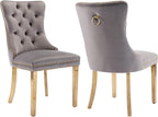 Mid Century Modern Dining Chairs Set of 2, Grey Velvet Upholstered Tufted Back, Kitchen & Dining Room Chairs, Gold Metal Legs, Nailhead Trim, Sillas para Comedor (Gray, 2 Pcs)