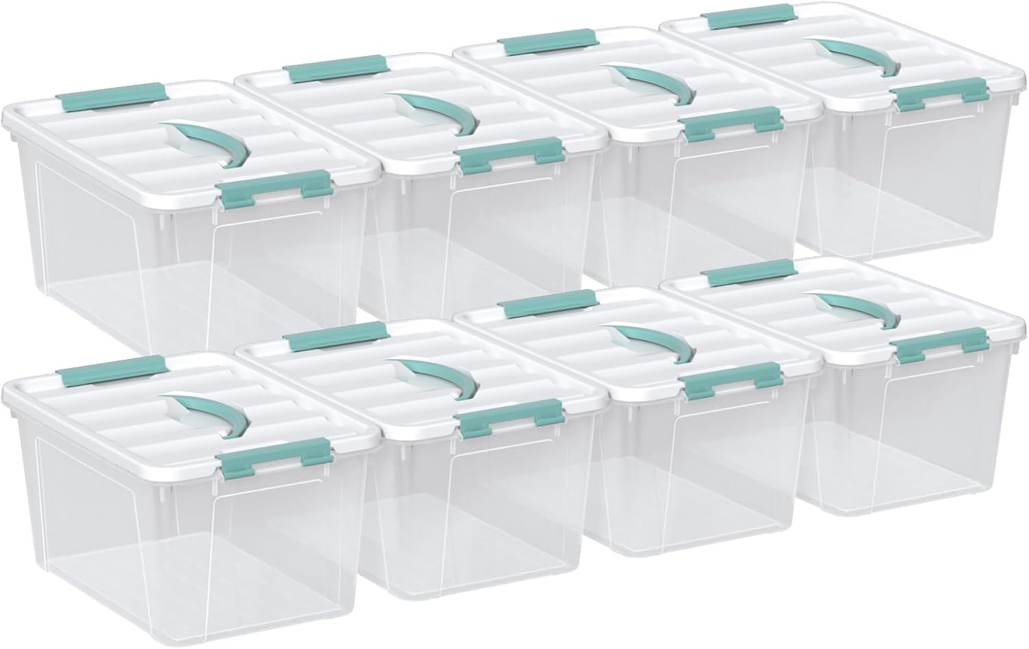 14 Quarts Latching Storage Containers, 8-Pack Clear Plastic Tote Boxes with Lids and Handles