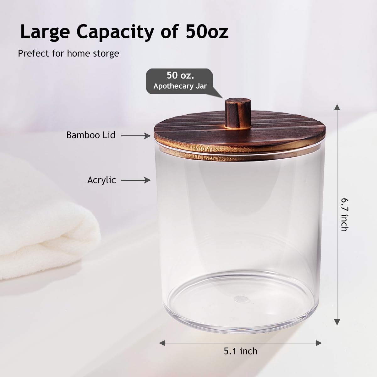 SheeChung 4 Pack 50 Oz Large Apothecary Jar with Wood Lid, Laundry Pods Container, Storage Jars for Bathroom Organization, Plastic Canisters with Cute Stickers Spoons(Dark Brown)