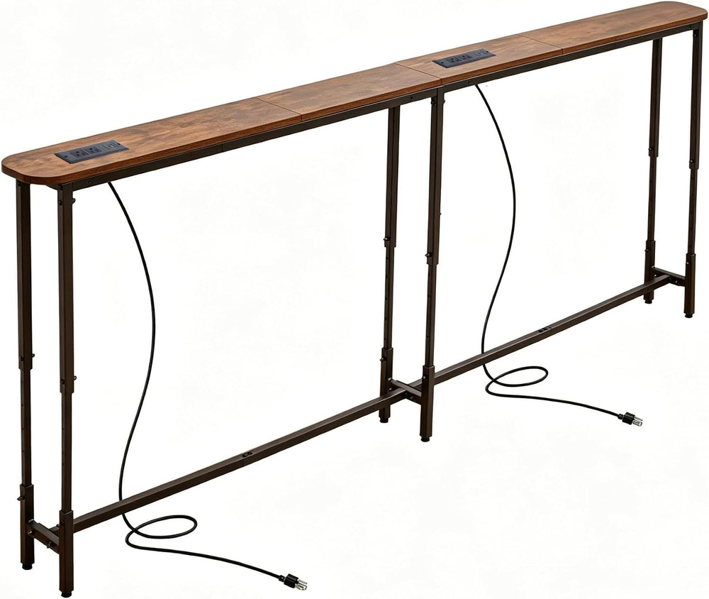 Forteek 78.8" Narrow Sofa Table with Power Outlets, Adjustable Height | ...