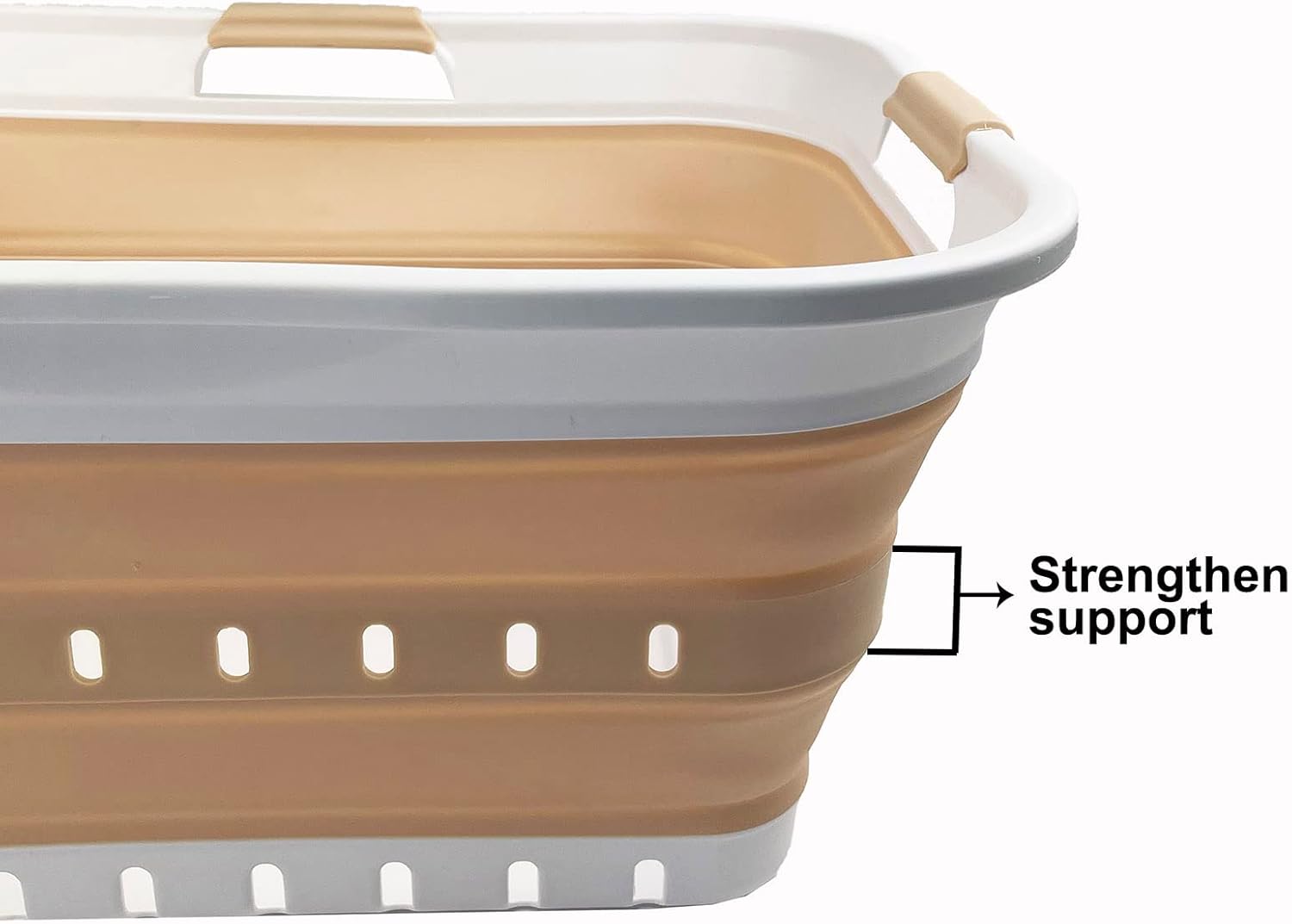 SAMMART 42L (11 gallon) Collapsible Plastic Laundry Basket - Foldable Pop Up Storage Container/Organizer - Portable Washing Tub - Space Saving Hamper/Basket (White/Latte)