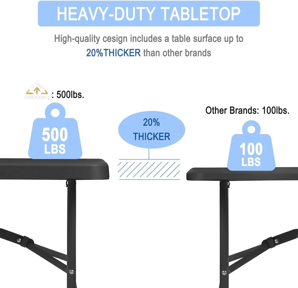 8FT Heavy Duty Folding Table,Fold-in-Half Portable Plastic Utility Table with...