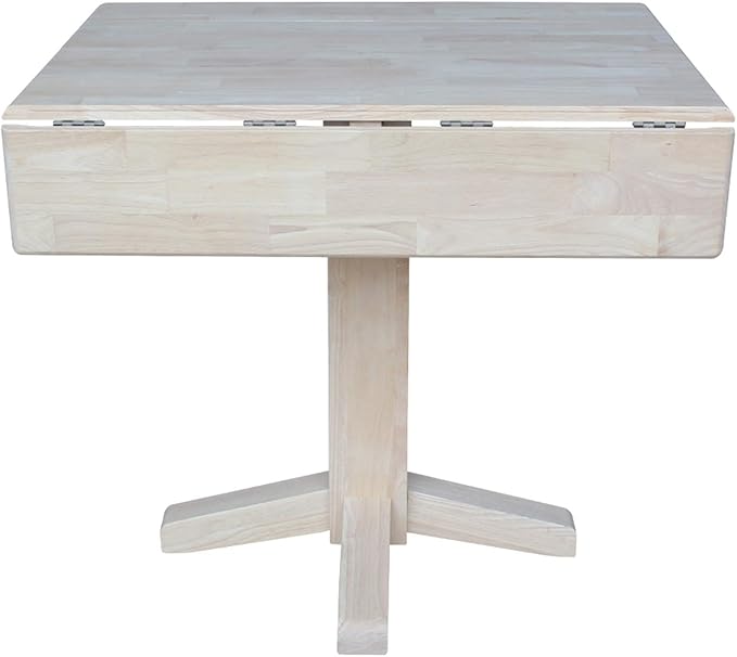 IC International Concepts 36" Square Dual Drop Leaf Dining Table Solid Real Wood, Sturdy Parawood, 36"W x 36"D x 30"H, Unfinished