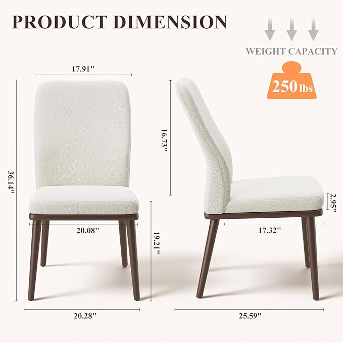 Stylish Dining Chairs Set of 2, Upholstered Parsons Dining Room Chair with Nailhead Trim, Kitchen Room Chair with Thick Cushions and Wood Legs, Modern Contemporary, Beige