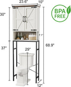 Over The Toilet Storage Cabinet with Farmhouse Doors and Adjustable Shelf, Tall Bathroom Organizer with Metal Stand Space Saver Over Toilet , Wood Rack for Bathroom, Restroom, Laundry, White