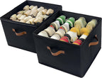 Shoe Organizer Box 2 Pack, Shoe Storage Organizer with Clear Cover, Adjustable Dividers Fits 16-32 Pairs, Fabric Shoe Organizer for Closet, Black