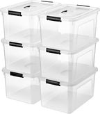 19 Quart Plastic Storage Bins with Lids, 6-Pack Stackable Clear Storage Organizing Box with Handle
