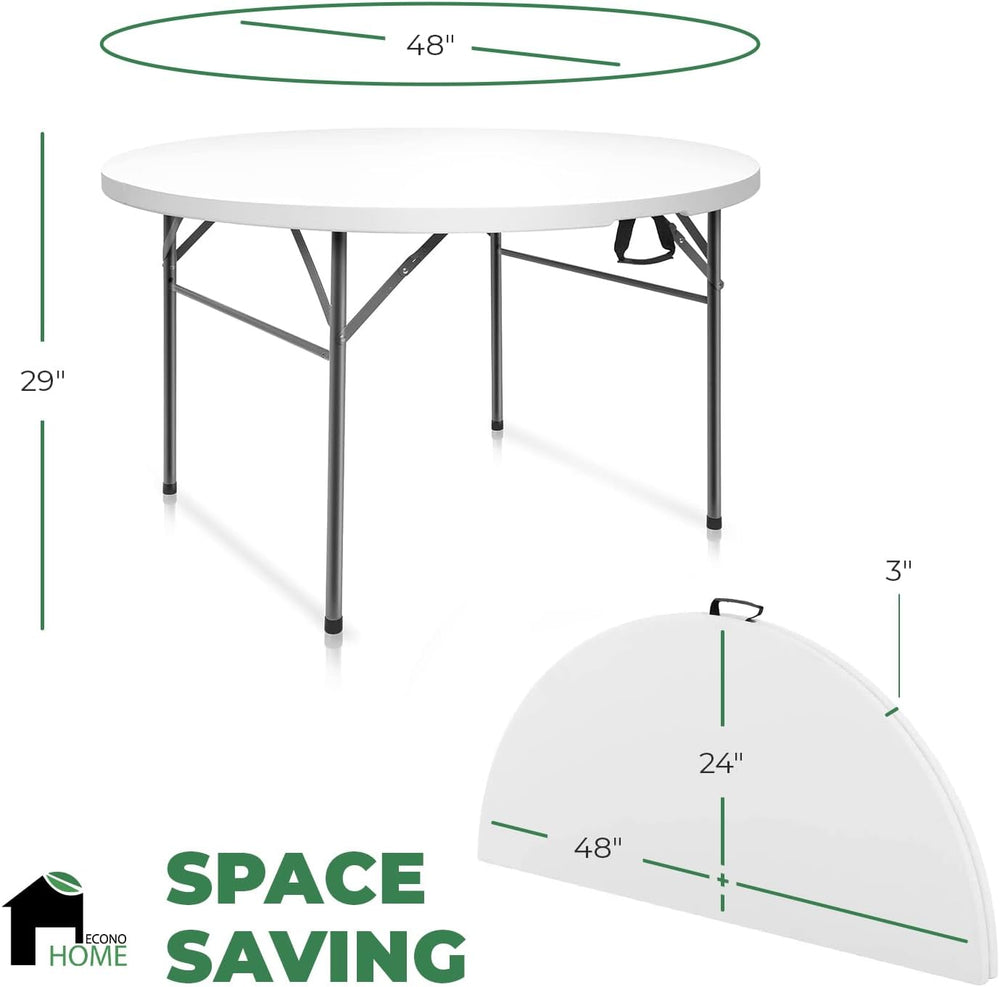EconoHome 4 Ft Round Portable Folding Table – Heavy-Duty White Plastic, Seats...