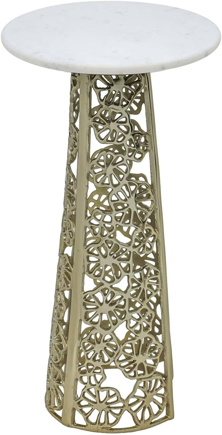Gold Side Table with White Marble Top | Decorative Modern End Table | Aluminu...