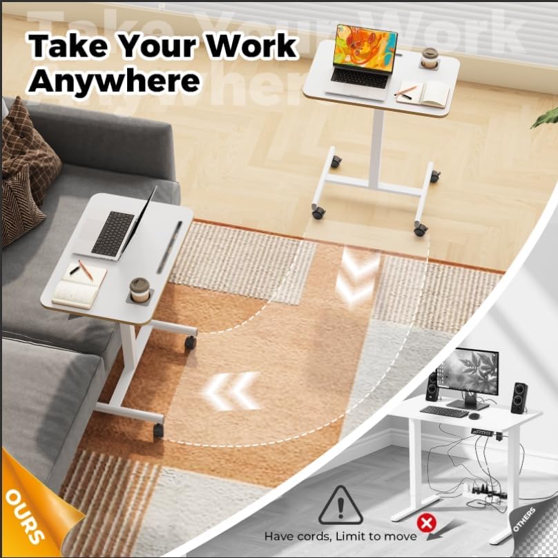28 inch Mobile Rolling Standing Desk Height Adjustable with Wheels