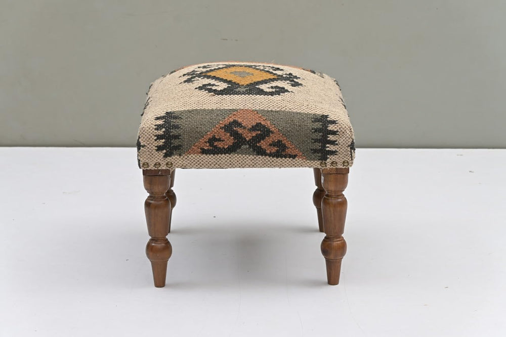 Handmade Jute Upholstered Ottoman Stool | Square Foot Rest with Wooden Legs |...