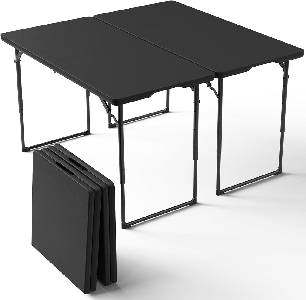 2 Pack 4ft Folding Table, Foldable Plastic Portable Picnic Table, Black | Lar...