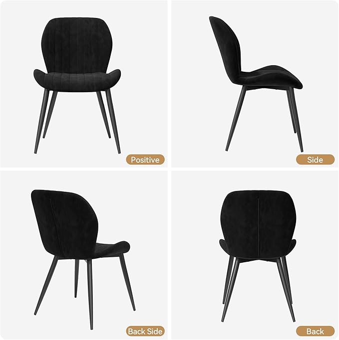 Dining Chairs Set of 6 Modern Velvet Dining Room Chairs Upholstered Dining Chairs with Thick Cushions Metal Legs Armless Back Chair for Kitchen and Living Room Black