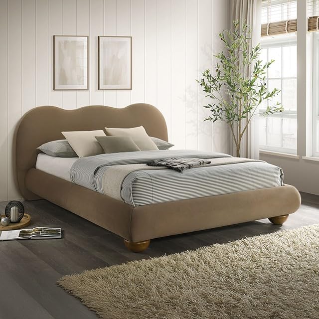 First of a Kind Upholstered Modern Platform Bed in Brown - Velvet Camel Back ...