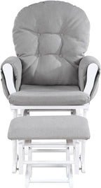 Glider and Ottoman White Wood and Oyster Fabric