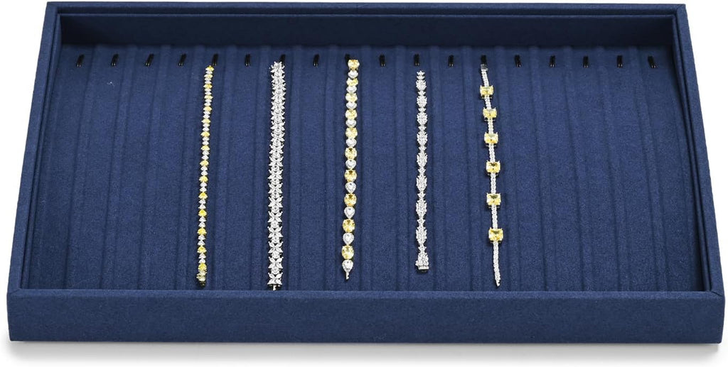 Microfiber Jewelry Trays 16 Slots Necklace Tray Necklace Bracelet Display Tray Jewelry Drawer Organizer Tray Necklace Holder for Necklace,Bracelets,Watch Storage(Blue)